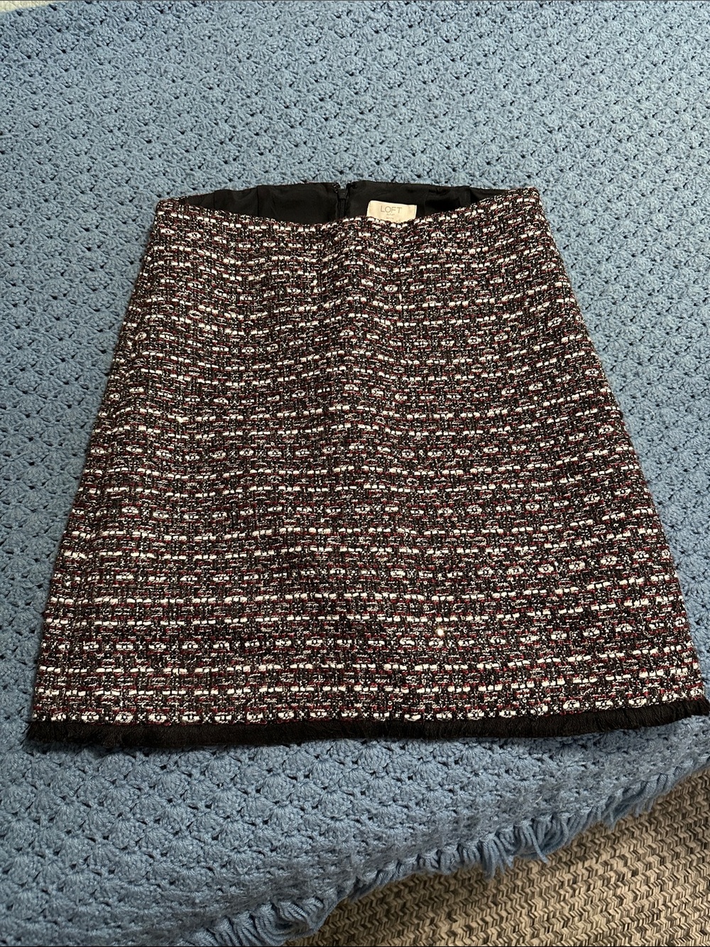 LOFT Black, White and Burgundy Tweed Mini Skirt